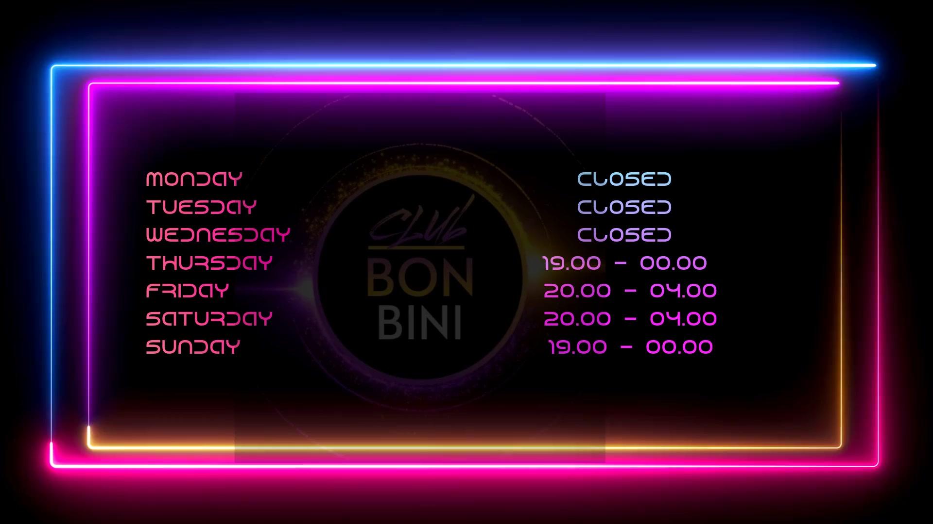 Store Hours of Work Neon Frame Video